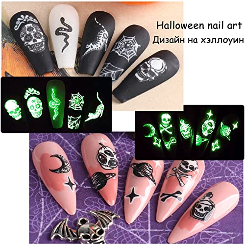 Vezocim Halloween Glow in the Dark Nail Art Stickers - 9 Sheets Holographic Spooky Decals