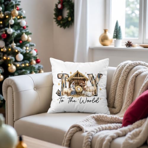 Religious Christmas Nativity Pillow Cover 18x18 - Style10 Rustic Jesus Birth Decor