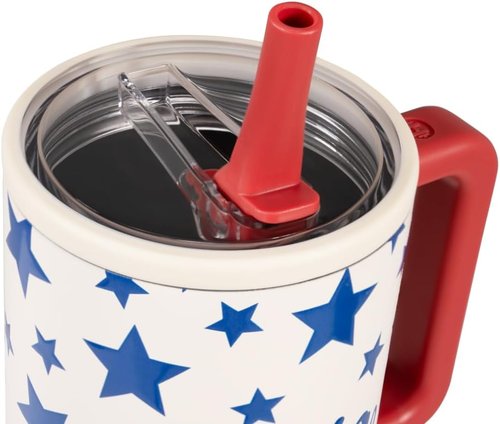 HydroJug Traveler - 40 oz Insulated Water Bottle with Handle & Flip Straw - Fits Cup Holder, Leak Resistant, Americana Design