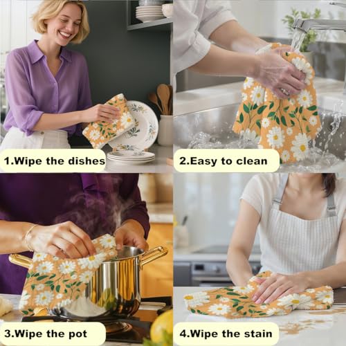 Daisy Pattern Kitchen Towels - Premium Microfiber Dish Towels
