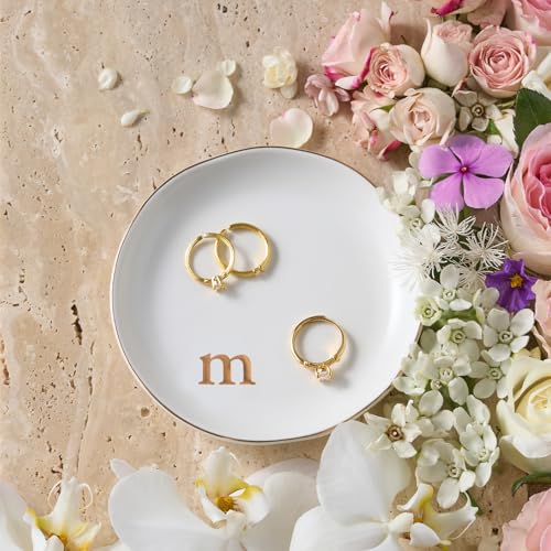 Lolalet White Ceramic Ring Dish with Initial - Personalized Jewelry Tray