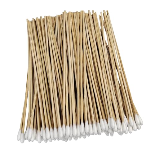 Yeetandoo 6-Inch Long Bamboo Cotton Swabs - 200 Pcs Wooden Handle Precision Applicators for Cleaning, Makeup, and Pet Care
