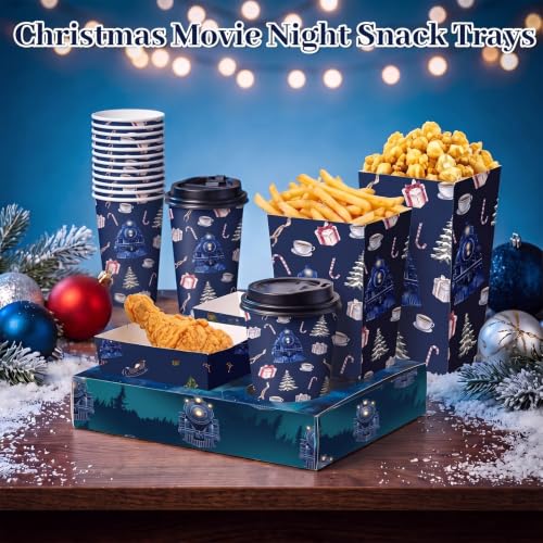 Christmas Movie Night Snack Trays Set - Train Theme Party Supplies, 25 Pieces