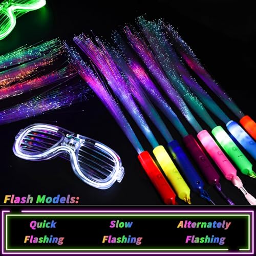 56 Pack LED Fiber Optic Wands Multicolor Glow Sticks for Parties