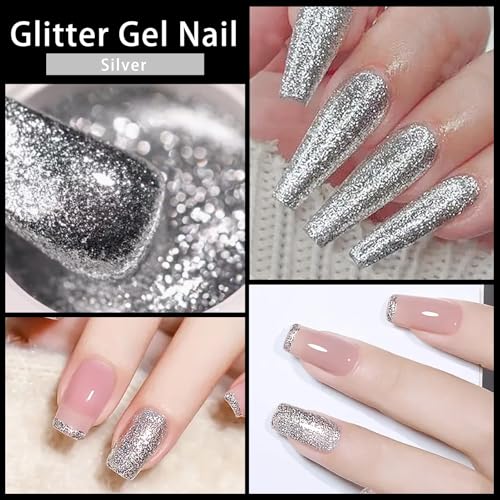 SMAILXIIYUE Glitter Gel Nail Polish Set - Silver, Gold & Champagne High Density Platinum Canned Drawing Gel for Nail Art