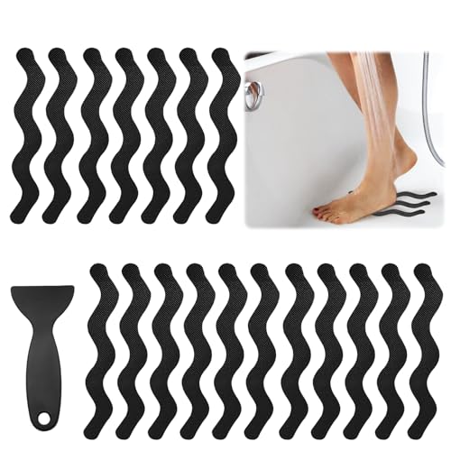 24PCS Black Bathtub Non-Slip Stickers, PEVA Adhesive Shower Strips for Safety