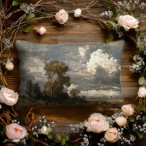 Rustic Farmhouse Landscape Pillow Cover 12x20 - Flannel Warm Decor Color-1