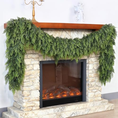 2PCS 6FT Artificial Christmas Cedar Garland Faux Greenery for Mantle Decor