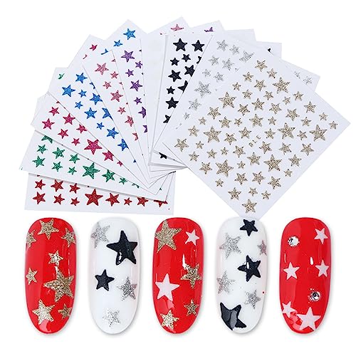 SONGJIE 10 Sheets 3D Star Glitter Nail Stickers Self-Adhesive Decals