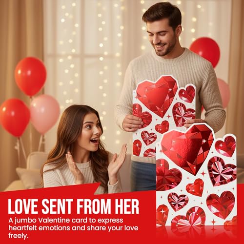 Iconikal Jumbo Valentine's Day Greeting Card with Diamond Hearts, 11x14
