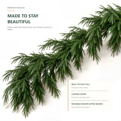 Artificial Norfolk Pine Garland for Christmas Holiday Decor - 6ft with 60 Tips