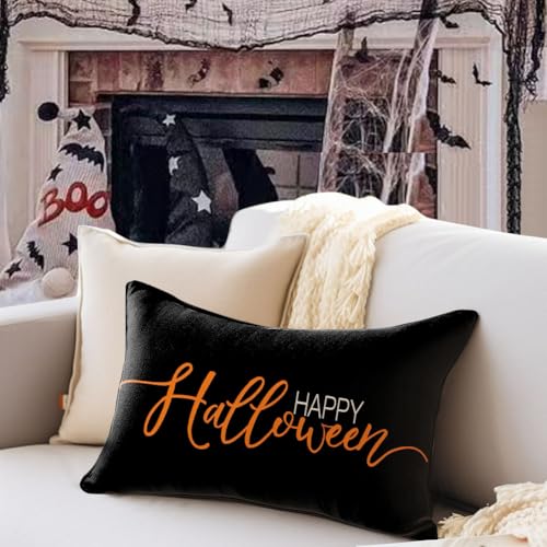 RABUSOFA Halloween Lumbar Pillow Cover, 12x20 Inch Black Decorative Case