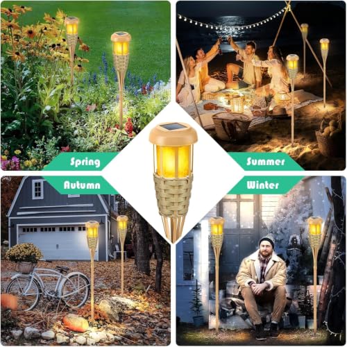 Solar Outdoor Flickering Flame Torch Lights - 4 Pack, Classic Yellow