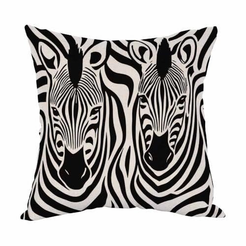Moslion Zebra Print Throw Pillow Cover, 18x18 Inch Cotton Linen Cushion Case