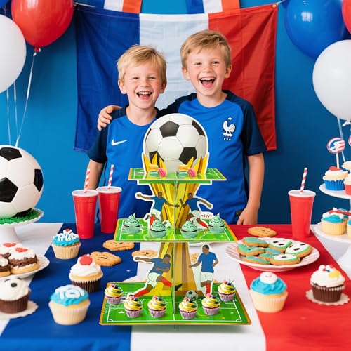 Soccer Cupcake Stand - 3 Tier Football Dessert Holder for Parties