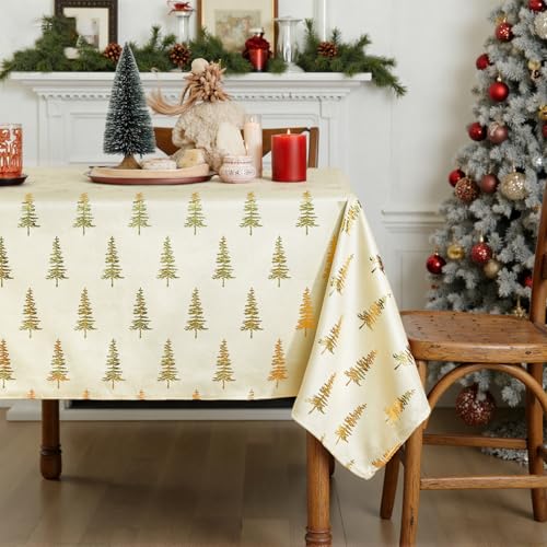 Horaldaily Beige Christmas Tree Sequin Tablecloth 60x140 Inch Rectangular