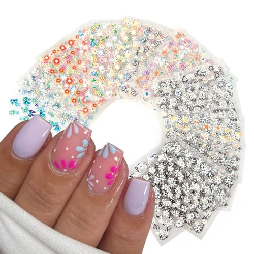 50 Sheets Floral Nail Stickers 3D Self-Adhesive Flower Decals Art Design