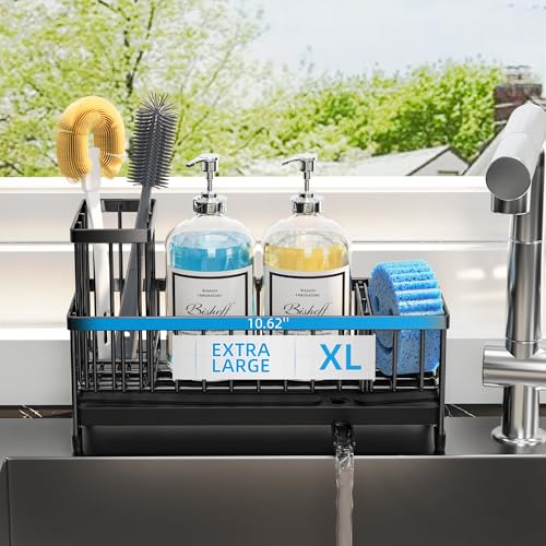 Moforoco Extra Large Stainless Steel Kitchen Sink Caddy - Black