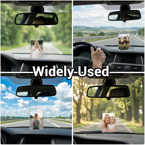 2Pcs Magnetic Car Photo Holder - Acrylic Rear View Mirror Frame
