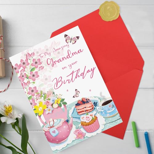 Floral Birthday Card for Grandma - Heartfelt Tea Party Design