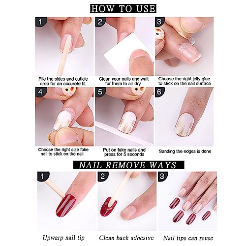 KTAABTR Floral Press on Nails Pink Flower Square Fake Nails 24Pcs