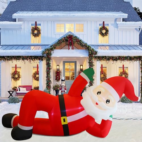 Giant Inflatable Christmas Santa Claus - 12FT Lighted Outdoor Holiday Decor with Built-In LED Lights - Santa Variation