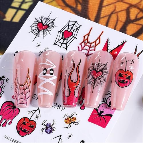 TailaiMei 6 Sheets Halloween Nail Stickers Pumpkin Bat Decals