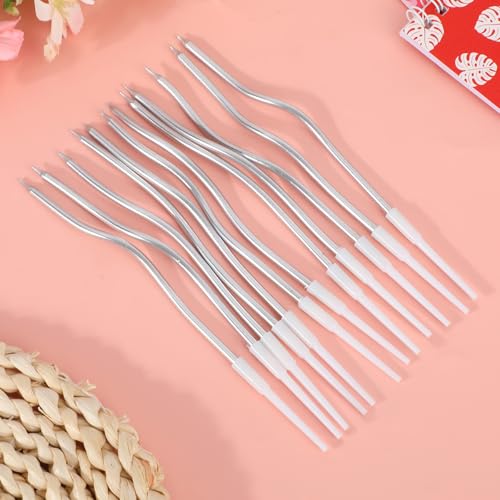 24 Silver Spiral Birthday Cake Candles | Elegant Party Decoration