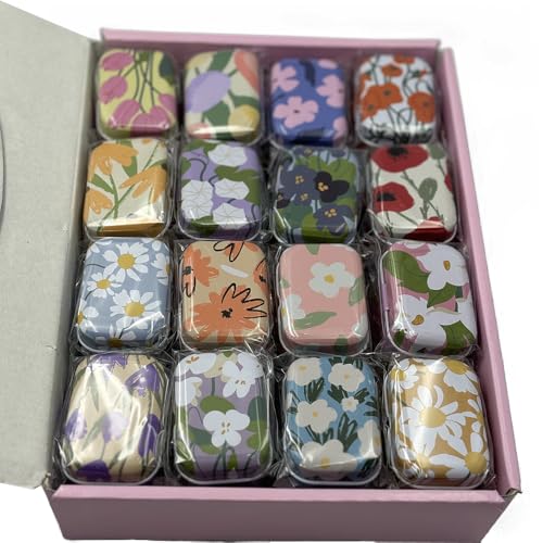 8Pcs Mini Flower Tin Trinket Boxes with Hinged Lids - Floral Storage Tins