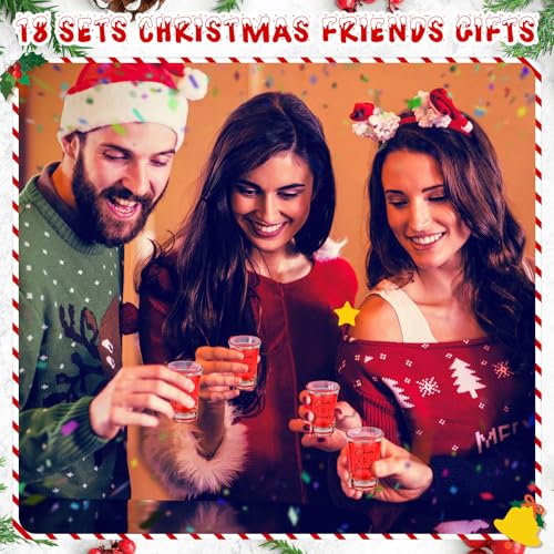 Roshtia Classic 18-Pack Christmas Shot Glasses Set with Thank You Cards & Organza Bags