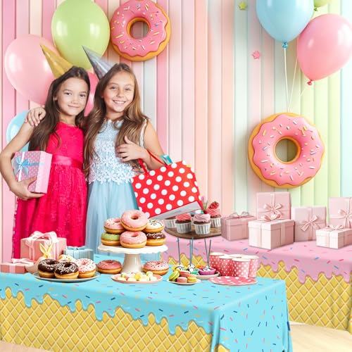 Ice Cream Party Tablecloth Set - 4 Pack for Summer Celebrations