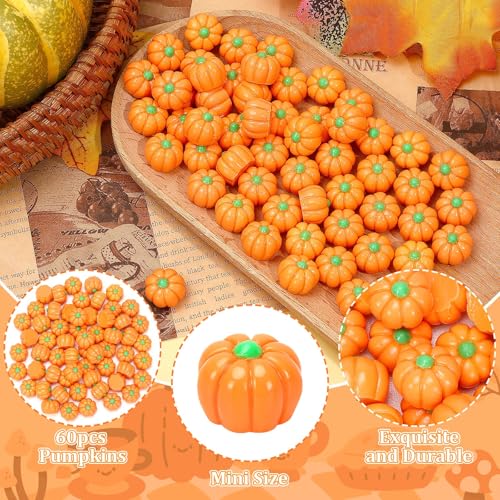 60Pcs Mini Resin Pumpkins - Tiny Decorative Fake Pumpkins for DIY Crafts