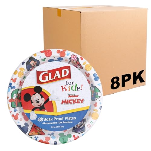 Glad Disney Mickey and Friends Paper Plates, 8.5 in, 40 Ct - Heavy-Duty Disposable Plates for Kids' Meals and Parties