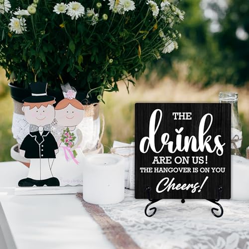 5" Wooden Bar Sign - The Drinks Are On Us! Table Decoration