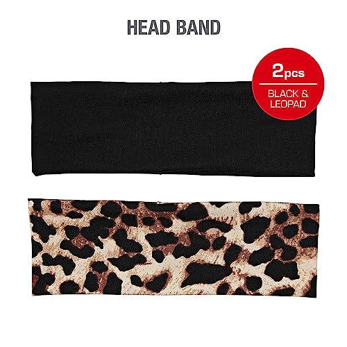 Red by Kiss Wide Stretchy Headbands for Women 2-Pack - Black & Leopard