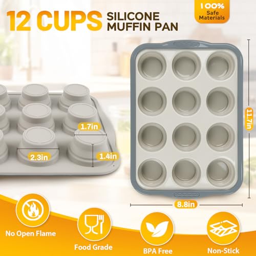 Non-Stick Silicone Muffin Pan - 12-Cup BPA-Free Baking Tray