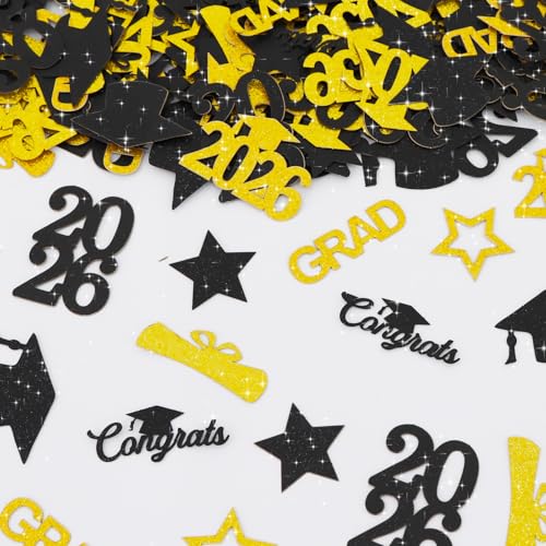 300 Pcs Graduation Confetti 2026 - Gold & Black Party Decor