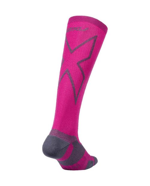 2XU unisex adult Vectr Full Length Socks, Hot Pink/Grey, 6/7 US