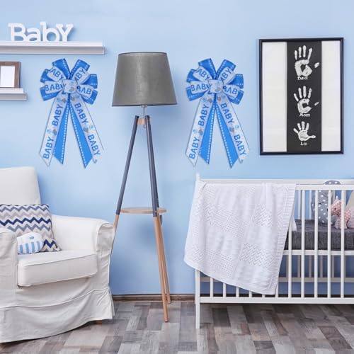 Large Baby Boy Blue Shower Bow - 20.87 Inch Welcome Decor