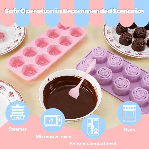 2-Pack Rose Silicone Chocolate Molds - 20-Cavity Flower Candy Mold Set