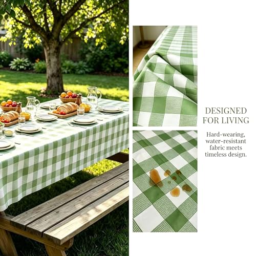 Docoper 3 Pack Sage Green Gingham Disposable Tablecloths, 54" x 108"