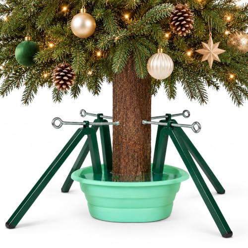 Christmas Tree Stand for Real Trees 4-Leg Steel Base 2.1 Gallon Basin