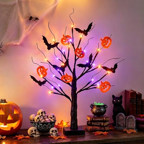 Vanthylit 22-Inch Halloween Tree with Purple & Orange LED Lights