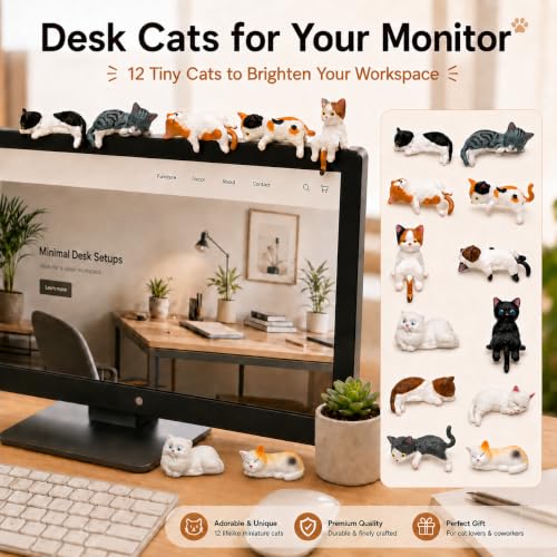 12-Piece Mini Cat Figurines - Cute Resin Desk & Monitor Decor