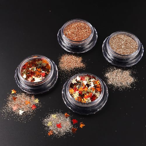 Maple Leaf Nail Glitters Gold and Red Fall Sequins with Glitter Powder