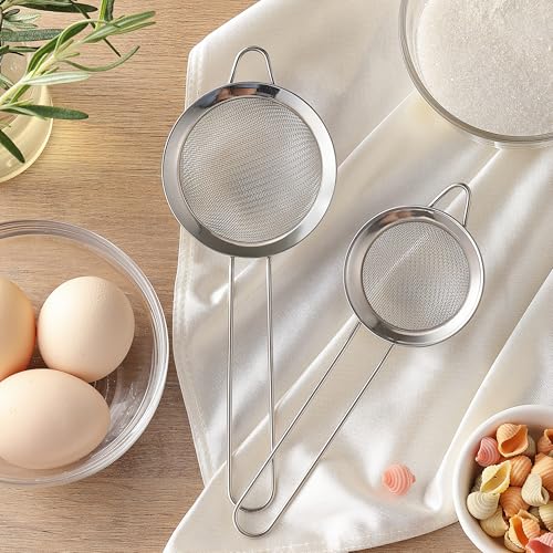 Fine Mesh Strainers 2-Pack - Small & Medium Stainless Steel Sieve with Handle for Kitchen & Baking