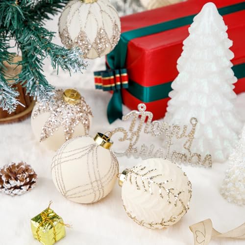 Nervure 12PCS Velvet Christmas Ornaments - Beige Glitter Balls