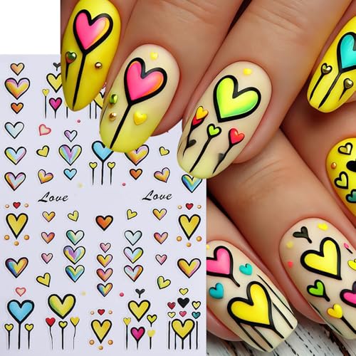 SHUXILIN 8 Sheets Red Heart Bow Nail Art Stickers Self-Adhesive 3D Decals