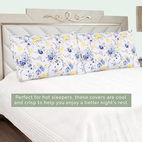 Elegant Comfort Set of 2 Floral Print Pillowcases - Soft Microfiber Standard/Queen