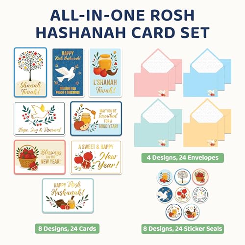 24 Pack Gold Foil Rosh Hashanah Greeting Cards - 4x6in